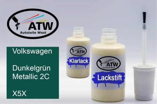 Volkswagen, Dunkelgrün Metallic 2C, X5X: 20ml Lackstift + 20ml Klarlack - Set, von ATW Autoteile West.